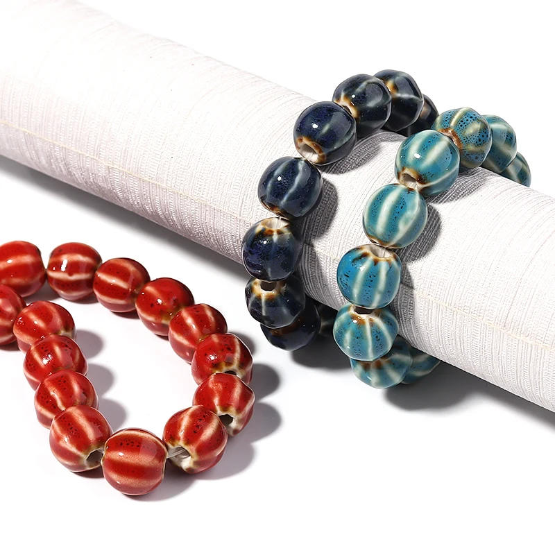 1 Strand Ceramic Striped Pumpkin Beads Round Loose Beads Hot Selling Ceramic Beads For DIY Jewelry Making Bracelet Neckalce