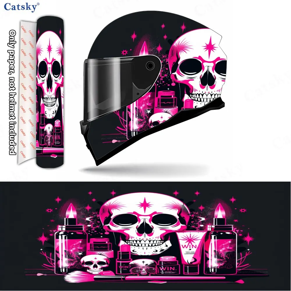 Pink - Trend Skull Helmet stickers , PVC Material Multifunctional Helmet Stickers, Scratch-Resistant & Fade-Proof, Easy to Stick