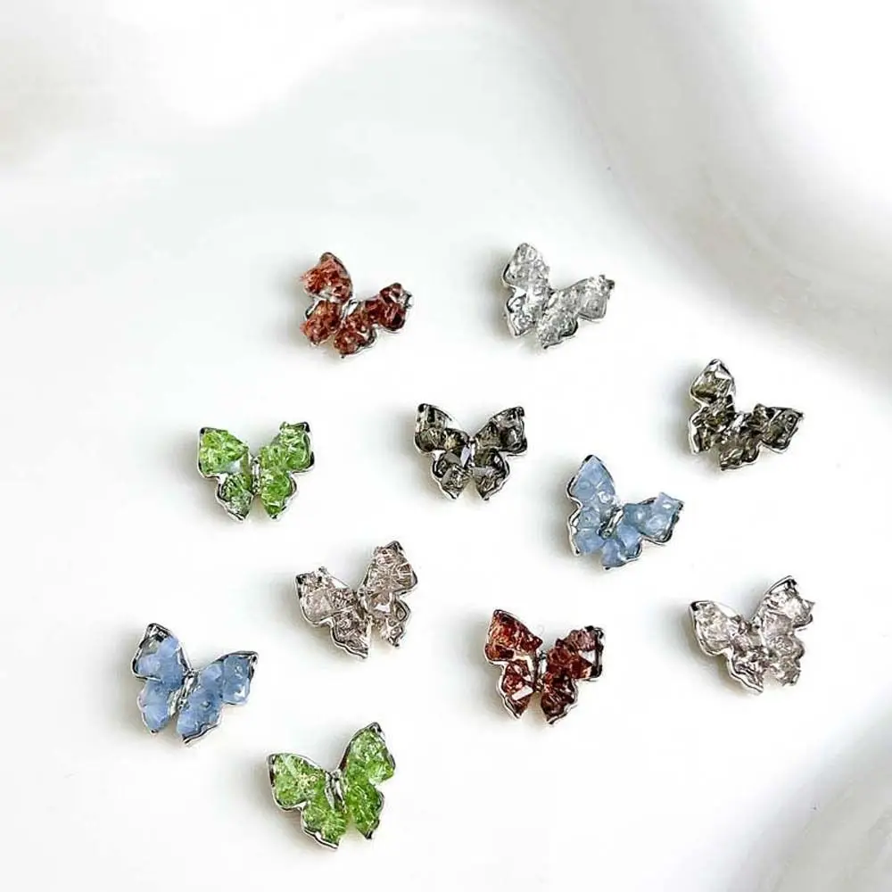 3Pcs/set Crystal Gravel Butterfly Butterfly Nail Decorations DIY Nail Charms 3D Nail Art Drills Butterfly Nail Accessories Alloy