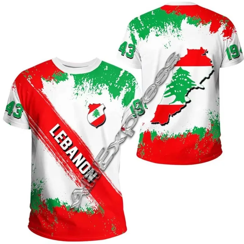 

Lebanese Flag Men's and Women's Printed T-shirts, Forest Camouflage Printed Clothing, Street Fashion Short Sleeves