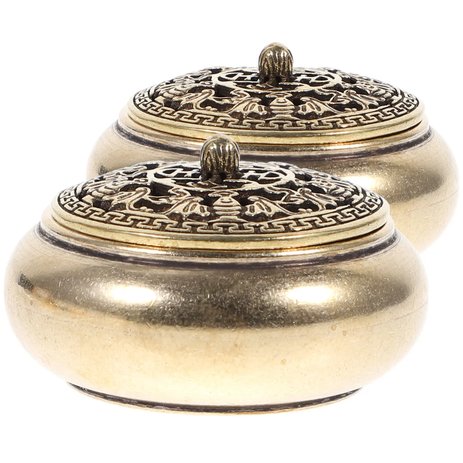 2Pcs Mini Incense Burner Brass Retro Censer Desktop Decorative Holder Aroma Therapy Relaxation Home Incense Burner