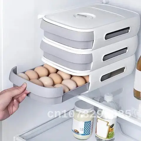 Refrigerator Egg Holder, Kitchen Drawer Organizer, Fresh-Keeping Egg Storage Box, Large Capacity Stackable Food Container