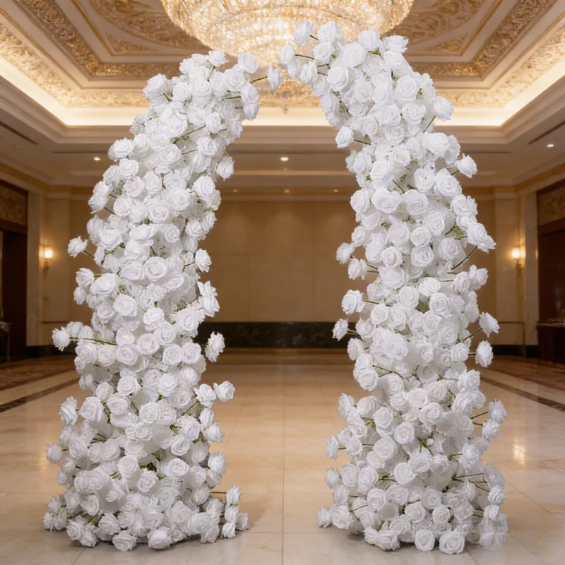 

Чистая белая розовая цветочная композиция Романтическое свадебное украшение Крытая сцена Фоновое украшение Рог Цветочная композиция