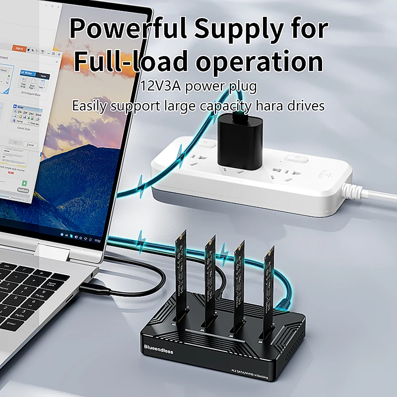 Imagem -03 - Blueendless-docking Station Adapter Liga de Alumínio Ssd Externo Enclosure Bay M.2 Nvme Sata para Usb 3.2 10gbps