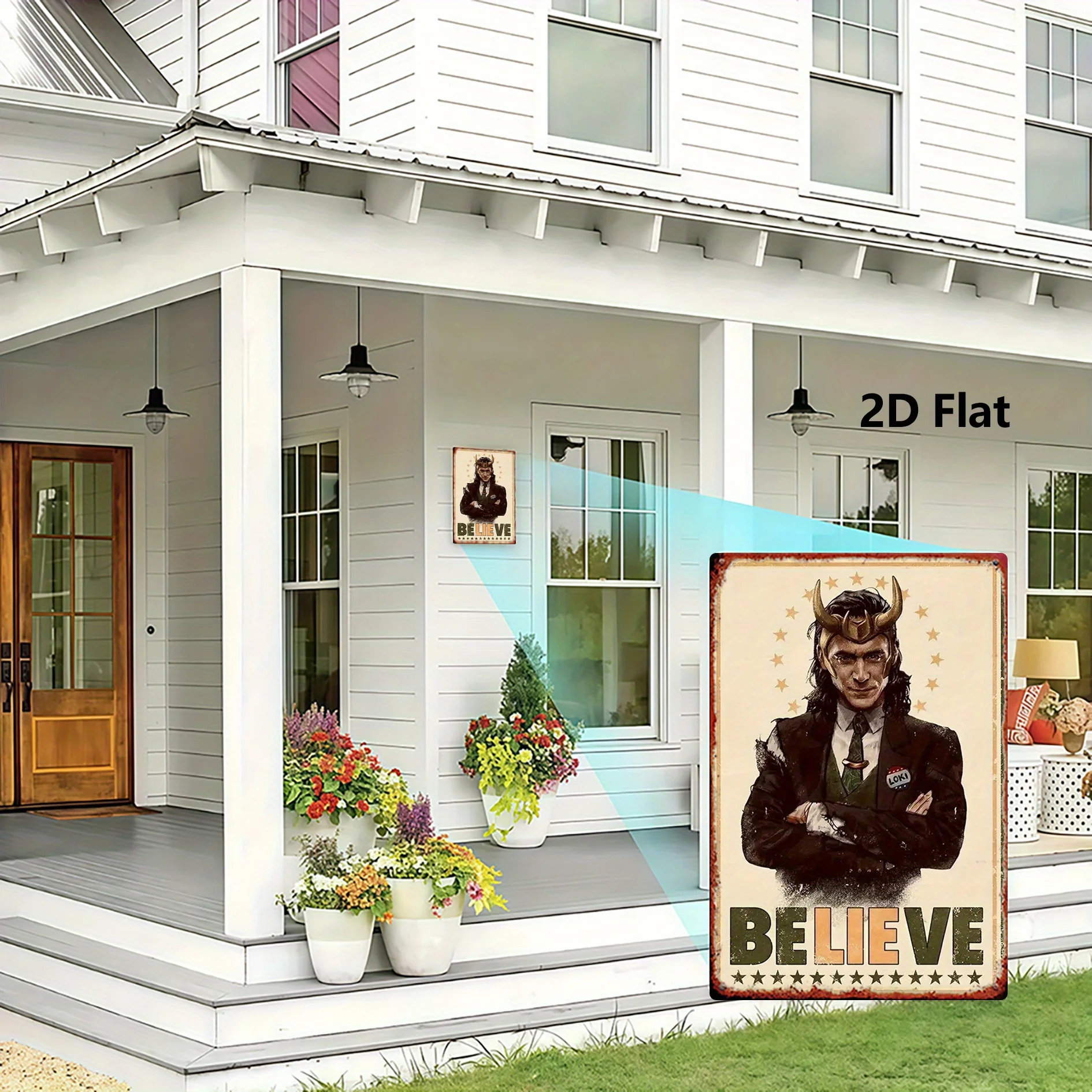 قطعة واحدة من ملصق الحائط المعدني من MARVEL - "Thor'S Hammer & Loki: Marvel Heroes Series" (20.32 سم × 30.48 سم) - ديكو مستوحى من الطراز العتيق