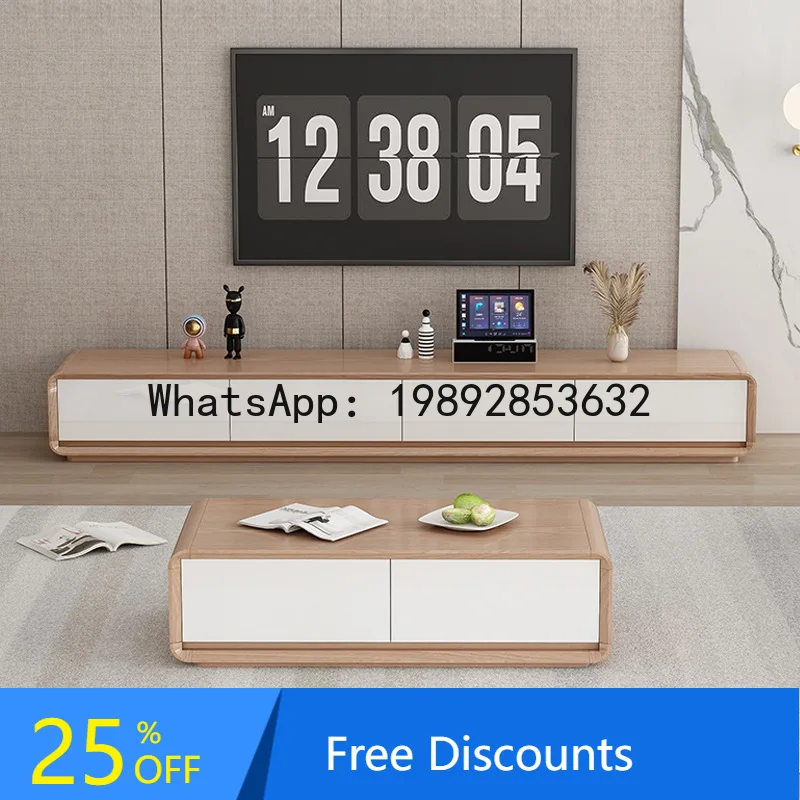 

YFY Solid Wood Frame TV Cabinet and Coffee Table Set for Small , Modern Low Floor Cabinet, New Style Living Room Storage