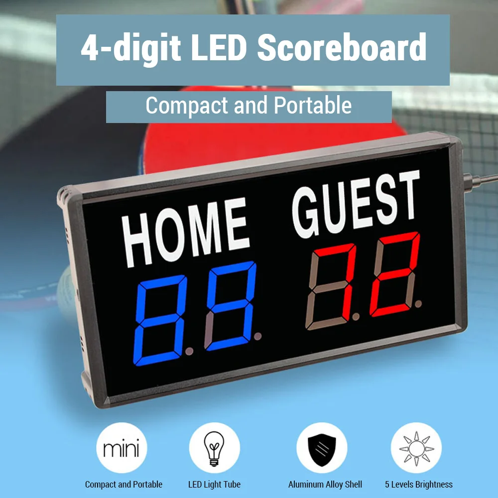 Portable 4-Digit LED Electronic Score Keeper Scoreboard with Remote for Basketball Ping Pong Ball Badminton Volleyball Baseball
