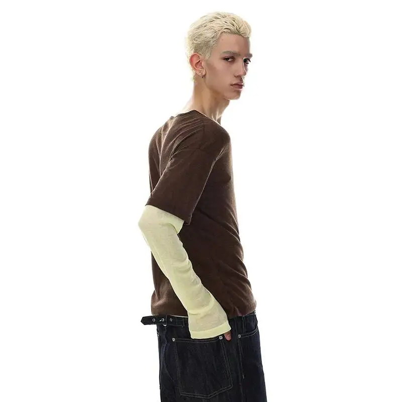 LUZHEN 2026 Summer New Fake Two Piece Design Splicing Long Sleeve T-shirts Men's Trendy Handsome Original Casual Clothes JY7929
