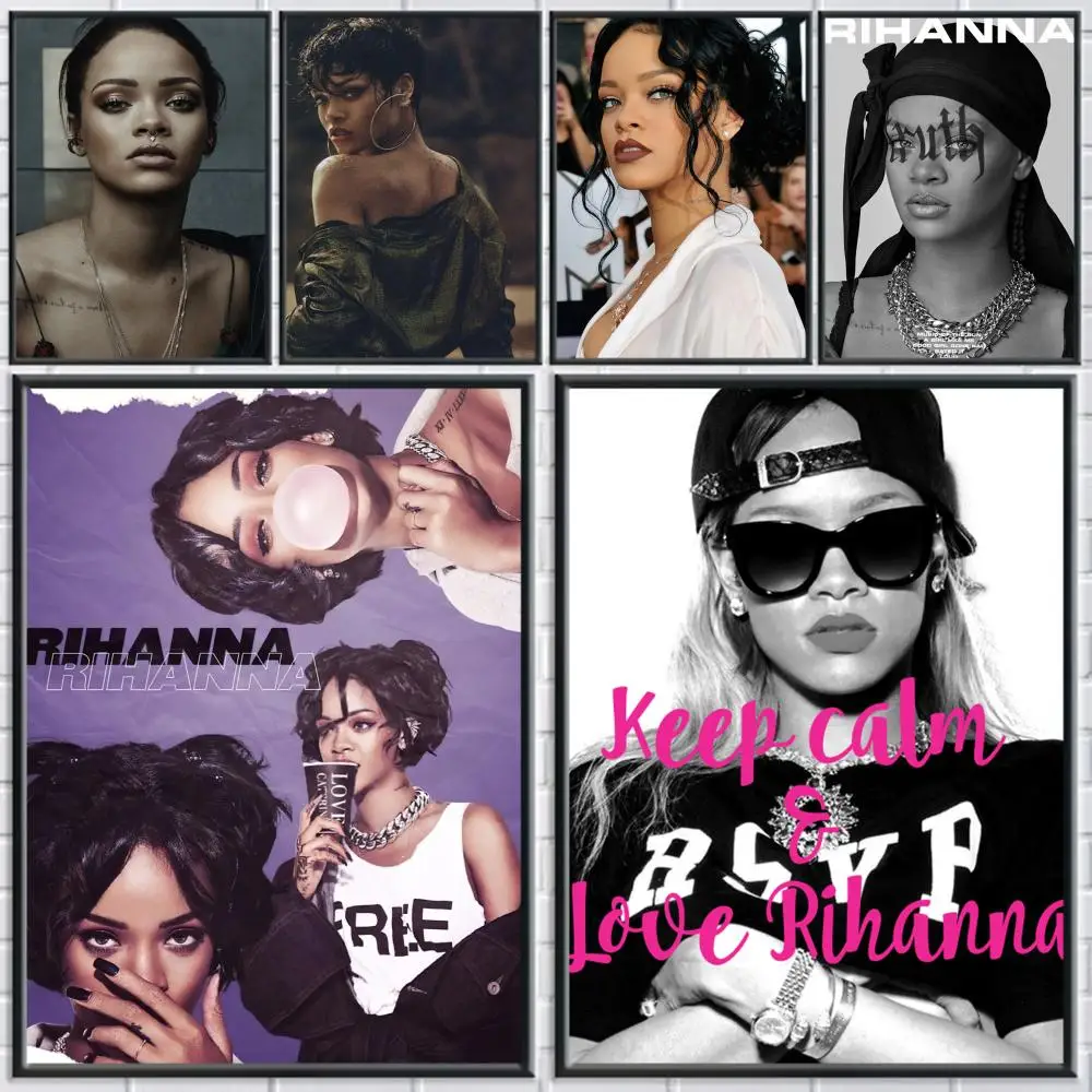 R-Rihanna Singer Poster Adesivos Pintura Mural Decoração Autoadesiva para Quarto Sala de Estar Casa HD Decalques de Parede Presente