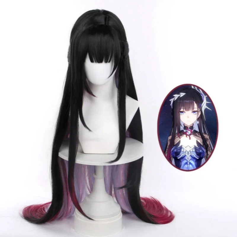 

Honkai: Star Rai Hysilens Cosplay Wig Game Helektra Cosplay Wig Black Purple And Red Long Hair Wig For Halloween + Wig Cap