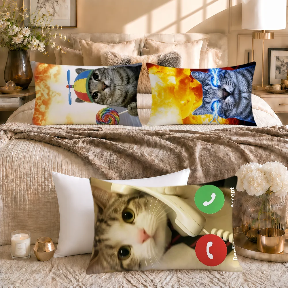 Fun Cat Meme Telephone Calling Cushion Cover Soft Rectangle Home Sofa Living Room Decor Dorm Bedside Hogar Pillowcase Gift