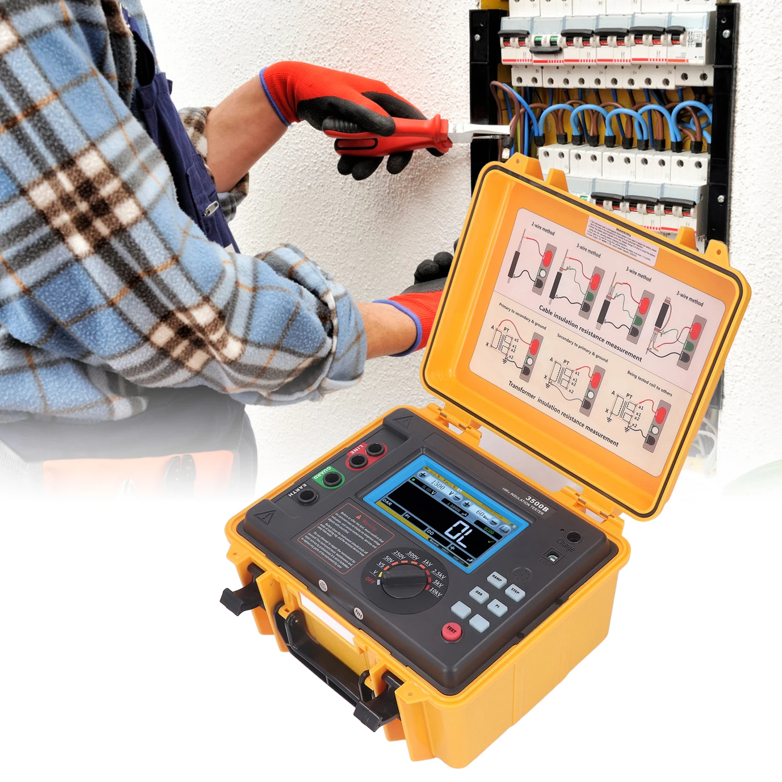 

Insulation Resistance Tester High Voltage Resistance Megohmmeter with Waterproof Box ETCR3500B Waterproof Box Resistance Tester