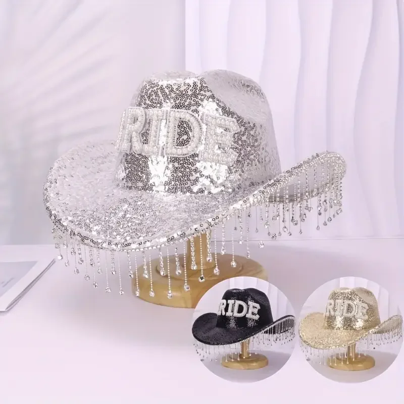 

HongLuan Silvery Wedding Costume Hat Adult, Cowboy Hats Rhinestone for Woman, Cowboy Cosplay Female Accessories & Cowgirl Cap