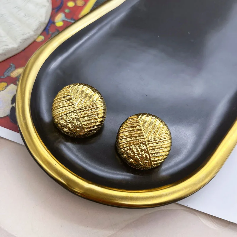 Round Earrings Textured Metal Alloy Vintage Antique Jewelry