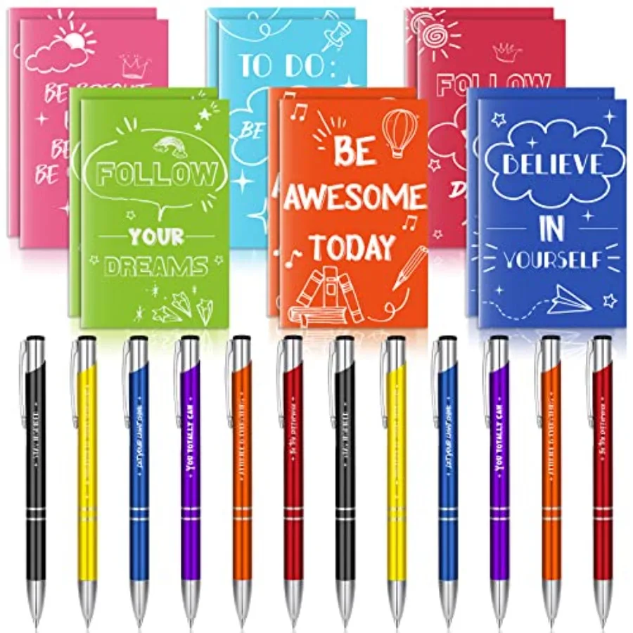 

24 Pcs Mini Motivational Pens Inspirational Notepads Bulk Appreciation Gifts Small Journals Ballpoint Pen Set Prizes Men Women