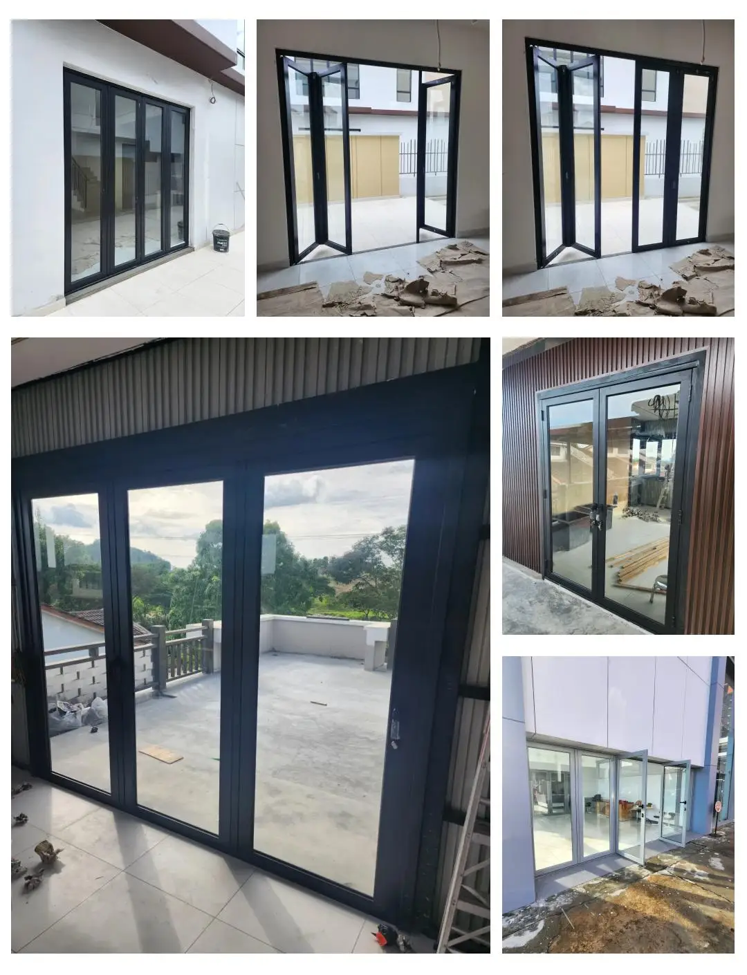 Modern Soundproof Aluminum Alloy Folding Glass Bi-Folding Doors Double Tempered Glass for Villa Indoor Use Fiberglass Screen