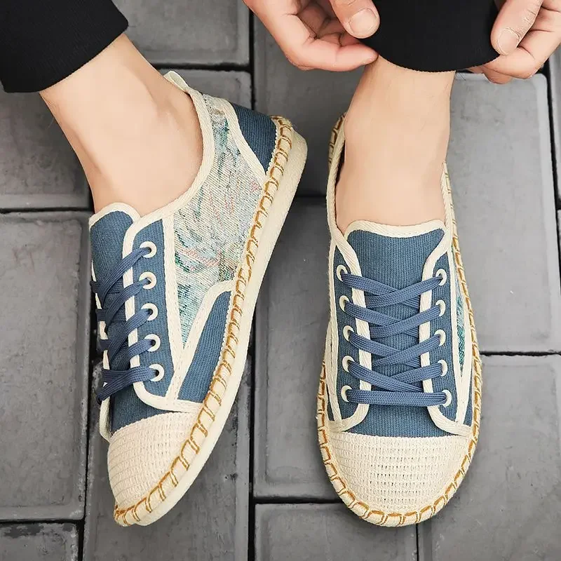 Lightweight Slip-on Sneakers Splicing Colour Summer Canvas Casual Shoes for Men Size 44 Work Legitimate Breathable Sale Man Shoe