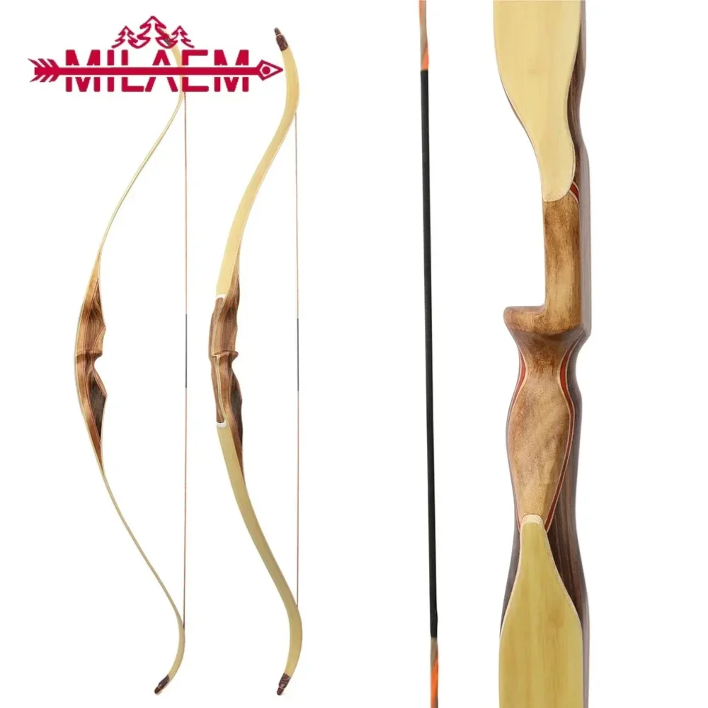 62inch Archery Traditional Bow Longbow 30-60lbs Wooden Hunting Target Right Hand Recurve Bow,Outdoor Arrow Shooting Accessories