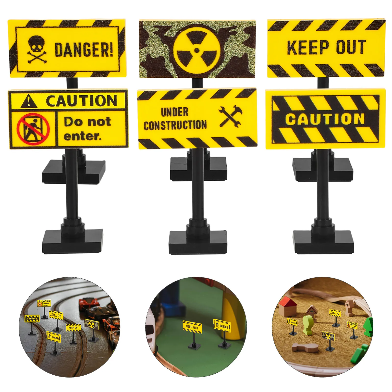 

6Pcs Mini Warning Signs Barricade Set Plastic Traffic Education Playset for Kids Adults Build Road Safety Scene