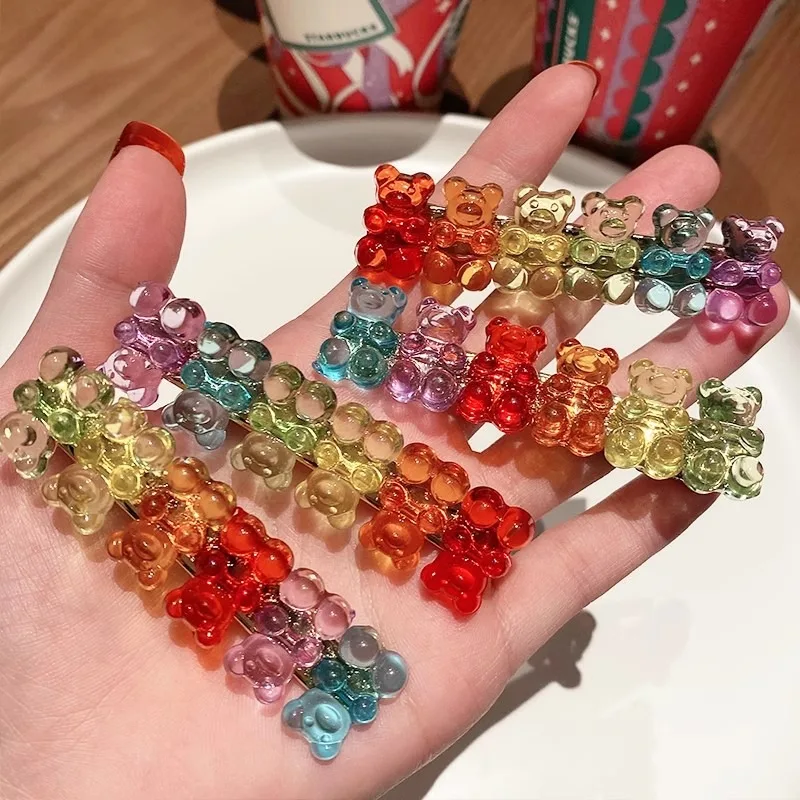 Colorful Kawaii Bear Hairpin Resin Geometric Sweet Cool Versatile Bear Hair Clip Lovely Premium Feel Korean Hair Accessories