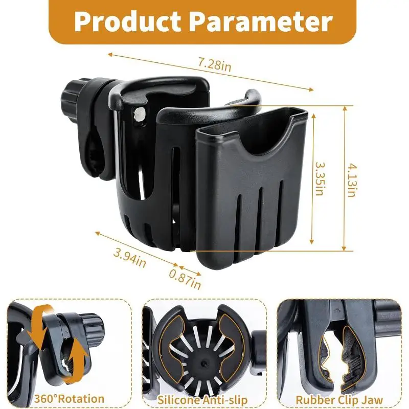 2 in 1 Cycling Accessory Cup Phone Holder Universal Adjustable Fit for Stroller Wheelchair Walker Scooter Riding Use