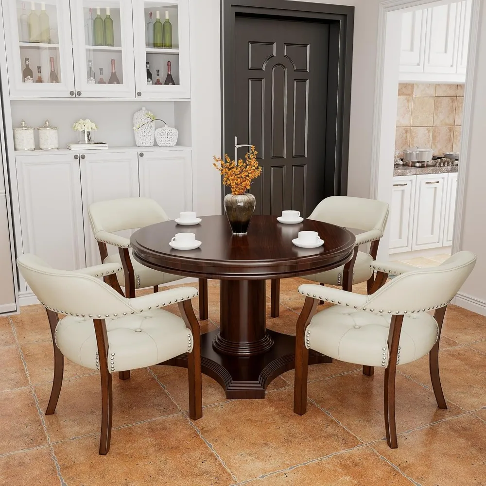 كرسي طعام من الجلد الصناعي من LEEMTORIG بأذرع، كرسي طعام من الخشب الصلب مع ظهر داعم، كراسي طاولة لعبة البوكر، Boss Capti