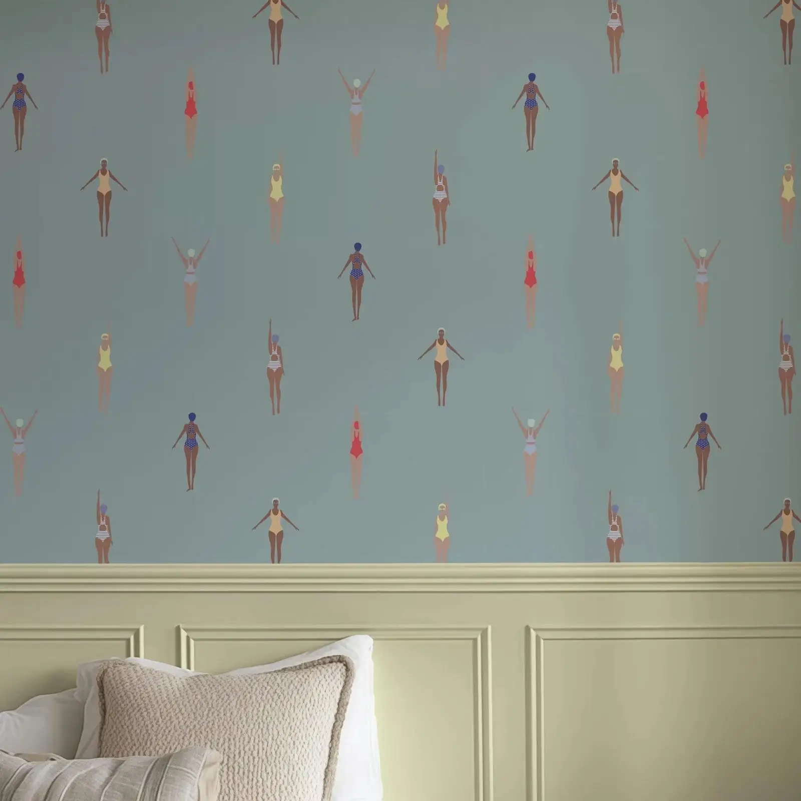 Swim Blue Regular Wallpaper, Pool Swimmers Female Wall Decor,Ocean Nautical Wall Mural For Home Decor,Tradition Or Self-adhesive