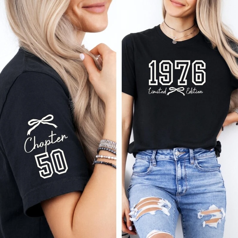 Custom 50th Birthday Personalized Limited Edition Tee 1976 Year Number High Quality Cotton Shirt Chapter Bday Gift Short-sleev