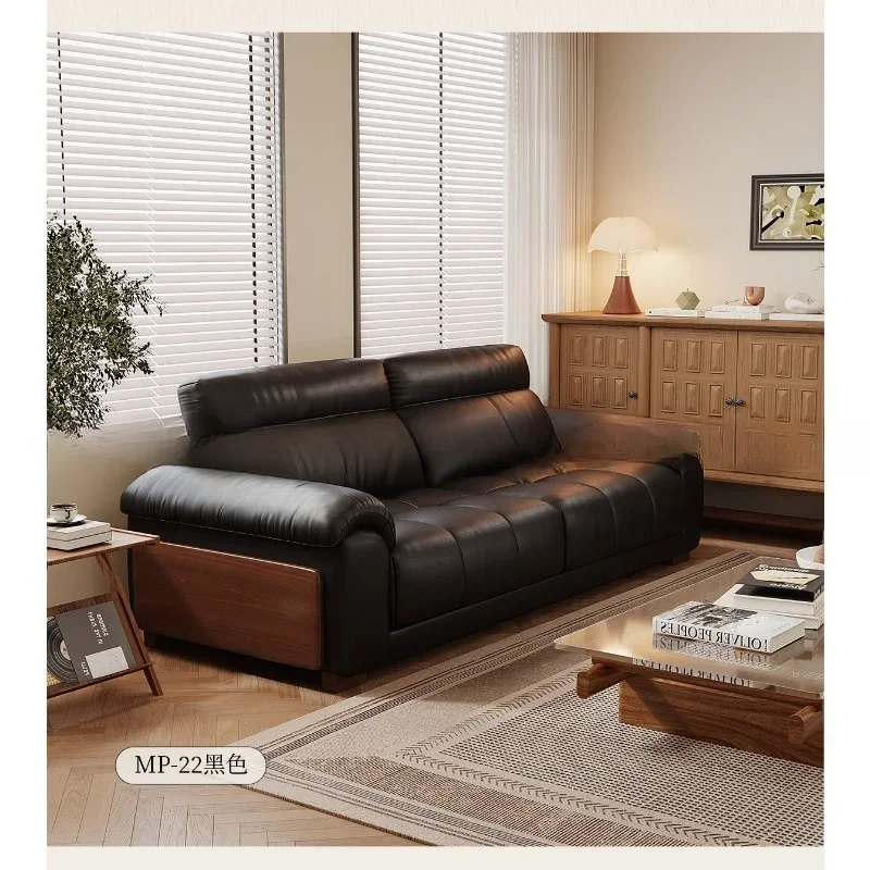 #Home Double small apartment leather sofa living room retro style three-person cowhide sofa straight line for Home  use