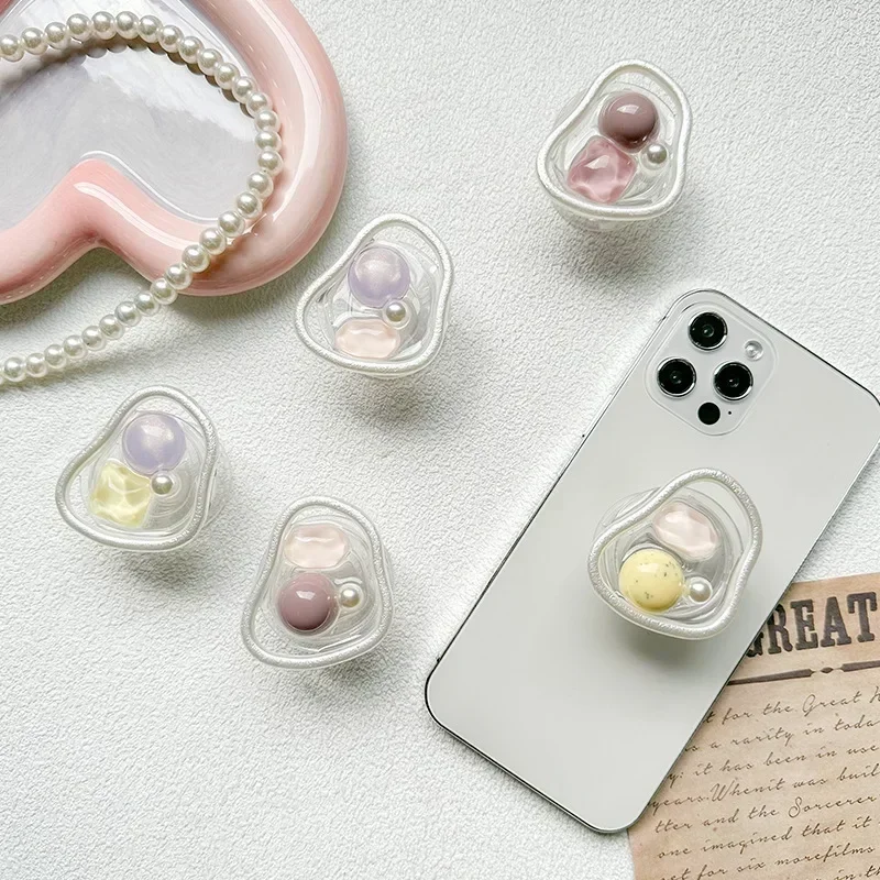 الكورية لطيف الاكريليك INS اللؤلؤ الرخام حامل هاتف Griptok دعم آيفون سامسونج قبضة توك للطي إصبع جيب المقبس حامل