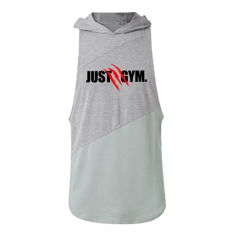 Jogging Sports T-shirts Mens Casual Street Hip Hop Hooded Tank Top Cotton Sleeveless Sweatshirt Fitness Workout Sportswear Tops