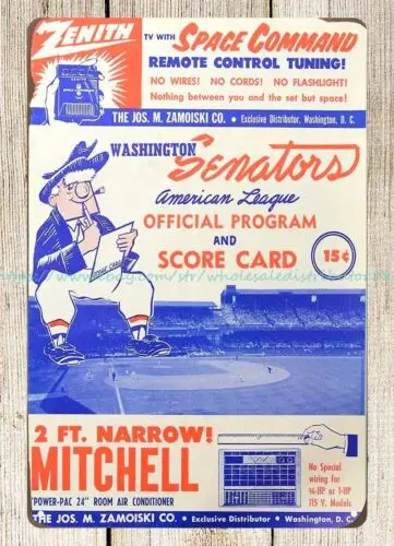 tin farm sign 1957 Baseball Program Scorecard Senators Washington metal tin sign