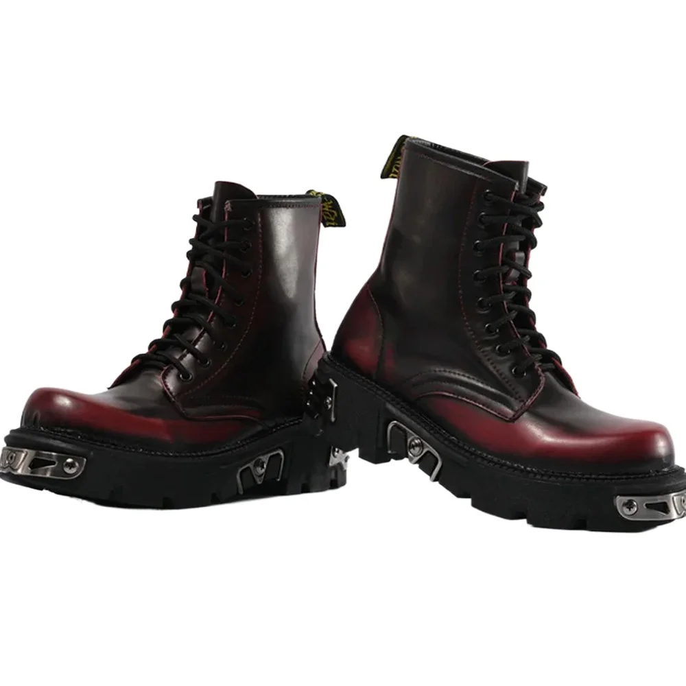 WOGQ Men's Real Leather Motorcycle Boots Black 48 4