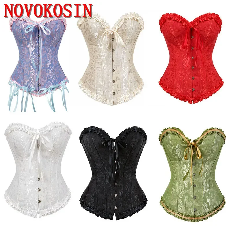 

11 Color XS-6XL Back Bandage Shaper Sexy Underwear Women Embroidered Jacquard Hook Lace Corset Waist Gothic Chain Bustier