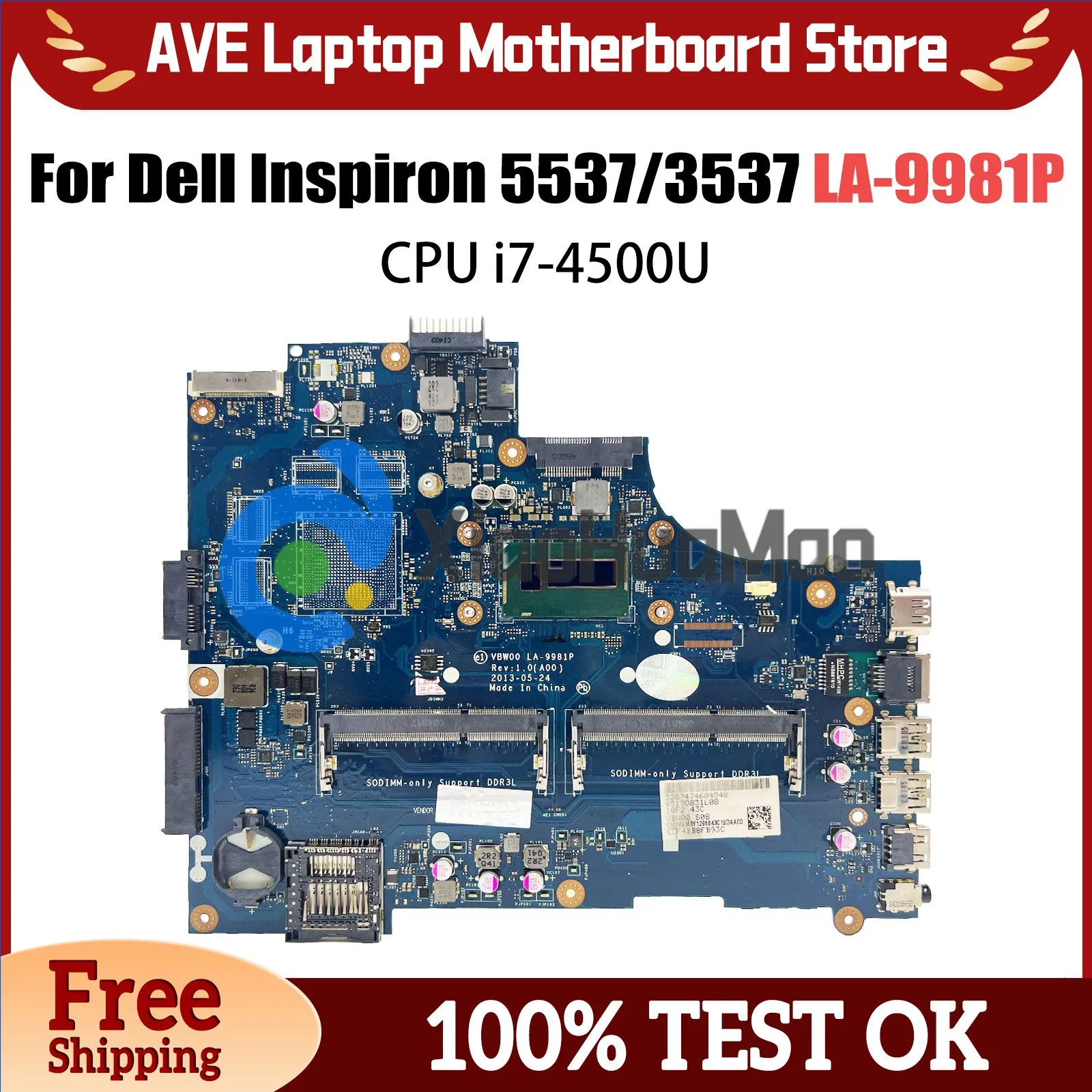 Laptop Mainboard For DELL Inspiron 5537 3537 15R LA-9981P CPU i7-4500U Notebook Motherboard Full Test