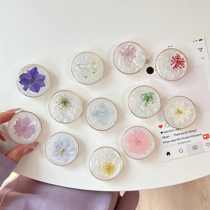 BOHO ดอกไม้แห้ง Glitter ผู้ถือ Universal Smart Tok Lazy Bracket สําหรับ iPhone Samsung พับ Griptok ขาตั้งซ็อกเก็ต