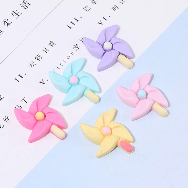 

20pcs New Resin Colorful Flower Cabochons Flatback Lovely Windmill Flowers Embellishments for Girls Headwear Bow Center Piece