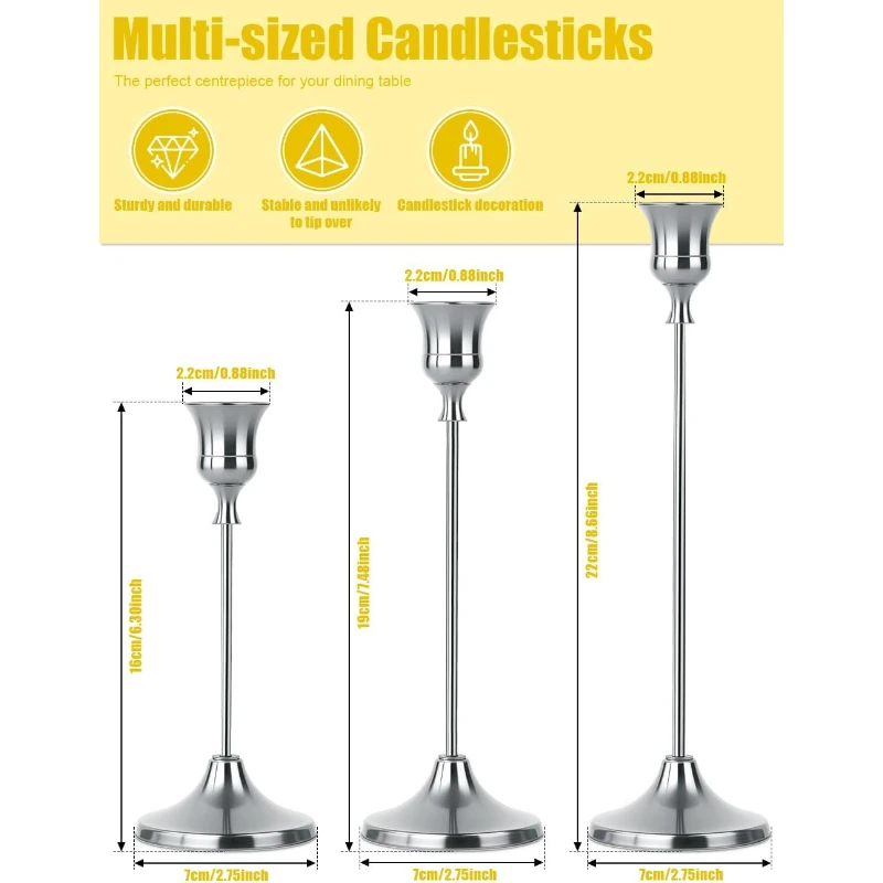 3Pcs Silver Vintage Iron Candlestick Nordic Luxury Bell Shape Candle Holder European Table Decor Iron Candlestick Set Ornament