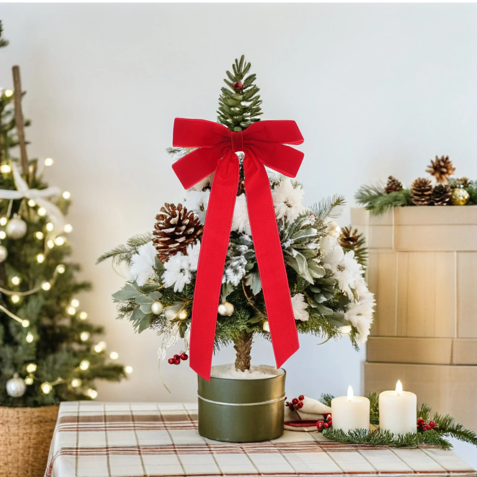 

12Pcs Red Ribbon Bows Christmas Tree Garland Wreath Front Door Decorations Holiday Indoor Outdoor Decor Bow Decor