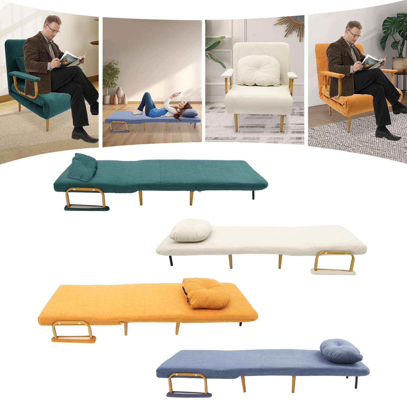 أريكة سرير قابلة للطي 3 في 1 أريكة سرير كرسي قابل للطي سرير أريكة قابل للتحويل مع مسند ظهر قابل للتعديل بـ 5 أوضاع وسعة 286.6 رطل