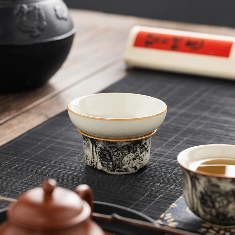 Ru Kiln Landscape Tea Leakage Tea Filter Group Household High end  Water Separators Tea Filter Net Kungfu Set Accessories