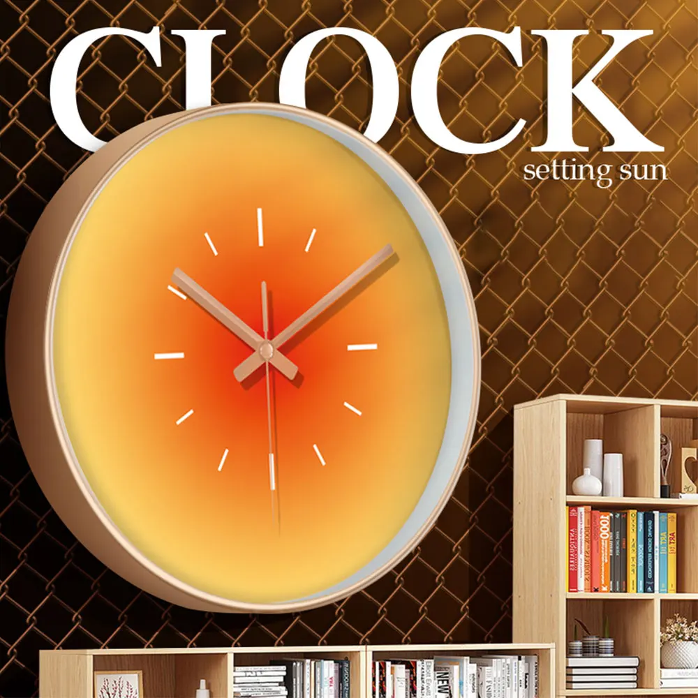 

Nordic Sunset Wall Clock Fashion Ins Light Luxury Living Room No Punching Creative Fashion Decoration Silent Simple Glass Clock