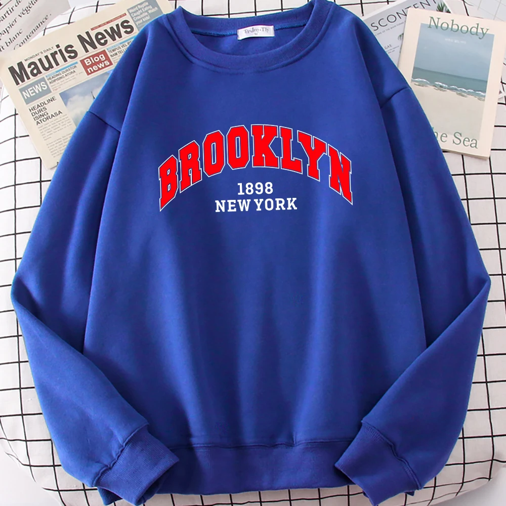 Brooklyn 1898 NEW YORK City Letter Printed Sweatshirt Female Creative Pattern Tops Fleece Hip Hop Pullover Trendy Women Clothes