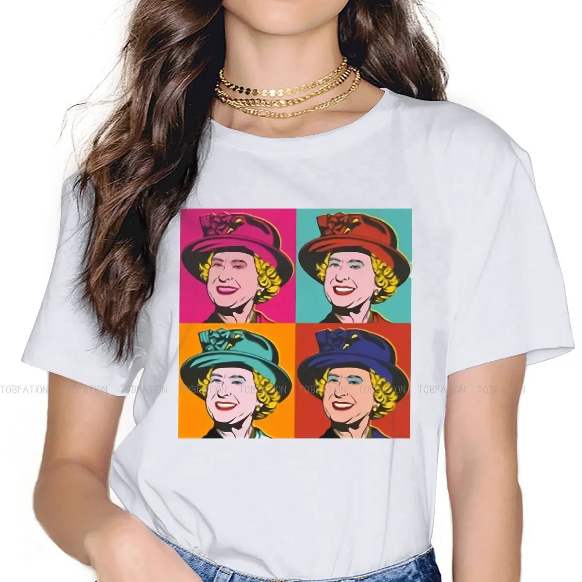 Elizabeth II Girls T Shirt Retro Essential Female Tops Graphic Kawaii Tees Ladies 5XL Cotton Tshirt