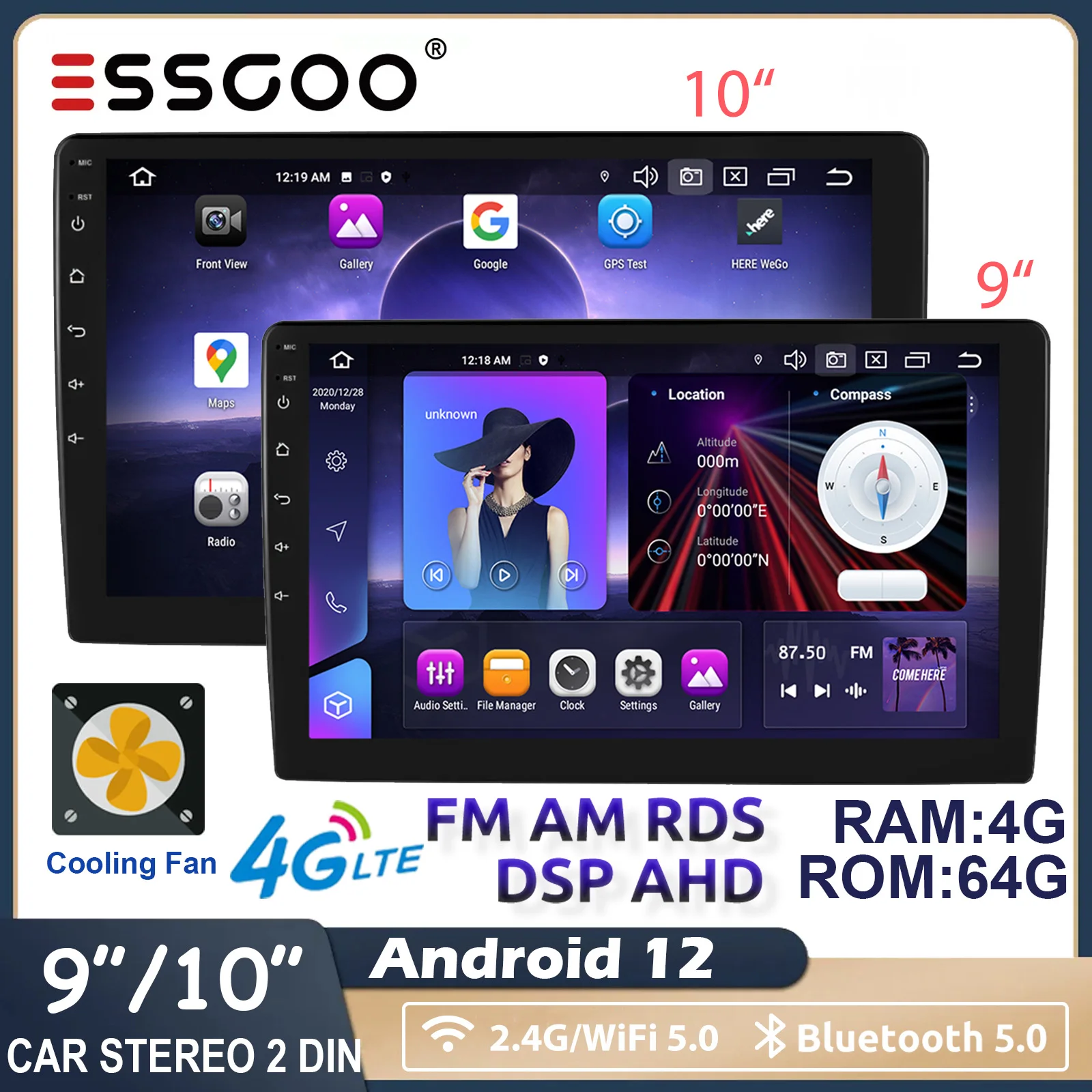 

ESSGOO 9"/10" Android Car Radio 2 Din MP5 Player GPS Navigator 2.5D IPS Screen Wireless Carplay Android Auto Wi-Fi DPS Autoradio