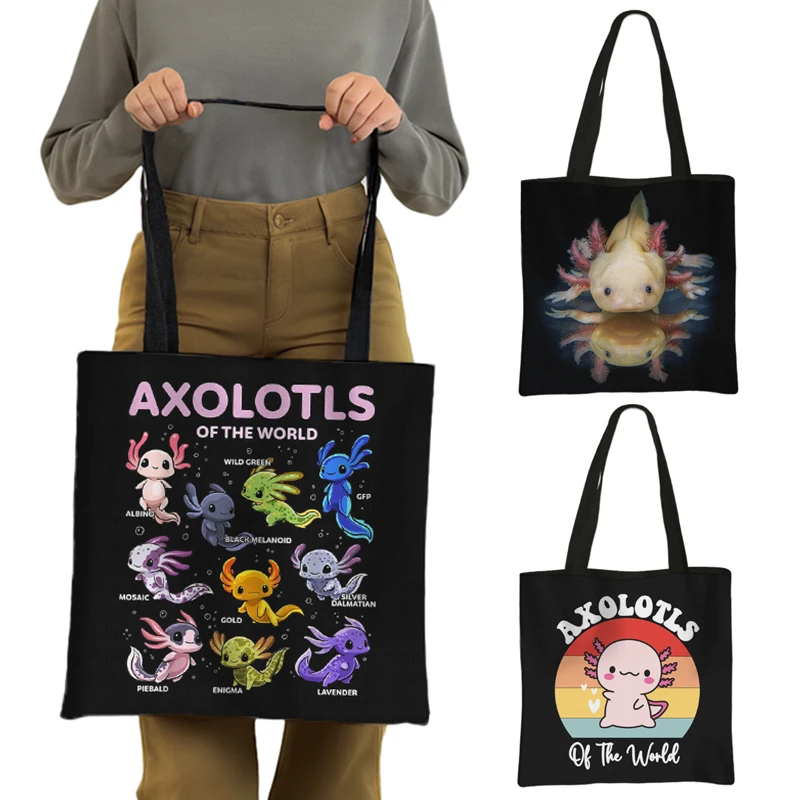 

Axolotls of The World Shoulder Bags Colorful Cute Axolotl Tote Bag Fantasy Sea Creature Women Handbag Shopping Storage Bags Gift