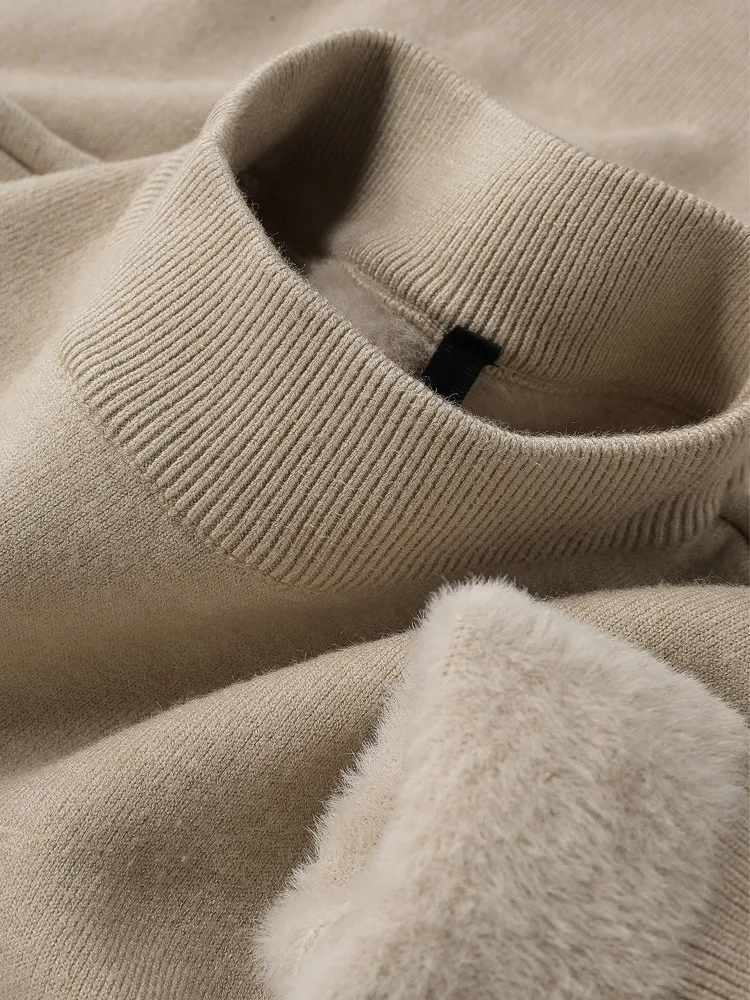 

Утепленный вязаный свитер из искусственного меха норки с длинным рукавом и круглым вырезом, повседневное теплое шерстяное пальто для мужчин на зиму