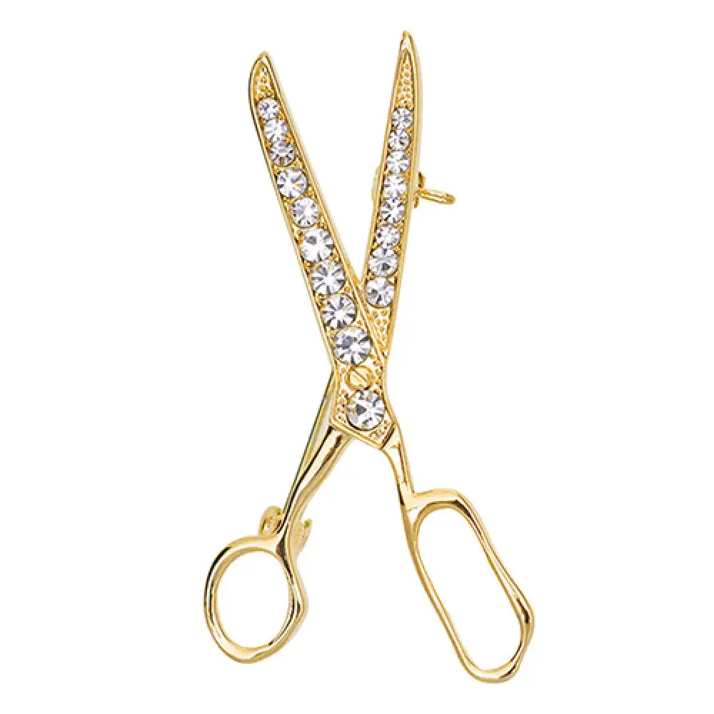 Lovely Handmade Rhinestone Scissor Gold-Plated Brooch Pin Jewelry Best Xmas Gift