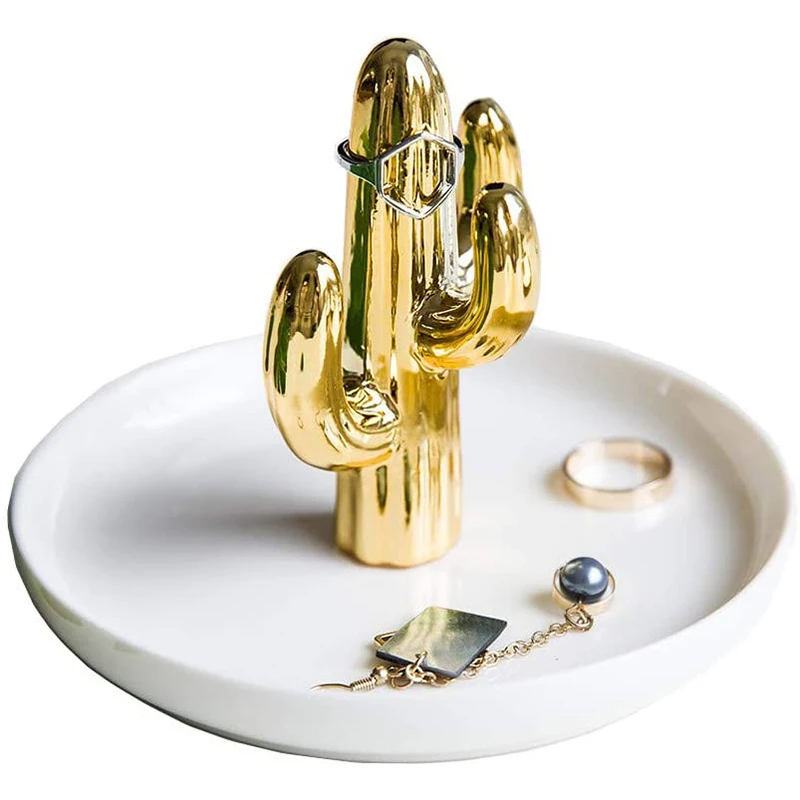 Cactus Ring Holder Dish for Jewelry, Ceramic Ring Holder Trinket Tray/Dish Great for Wedding Ring, Earring, Diamond Ring