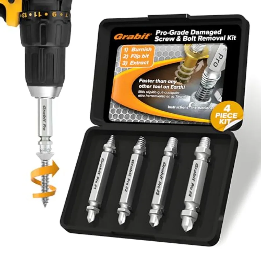

8440P Pro Grabit Broken Bolt and Damaged Screw Extractor 4 Piece Kit - Made in the USA